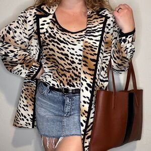 Vintage Leopard Da-Rue Animal Print 2 Pc Sleeveless Blouse Button Down Womens 16